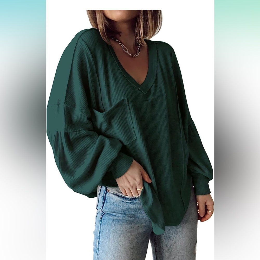 BTFBM Women's Casual V Neck Ribbed Knitted Shird